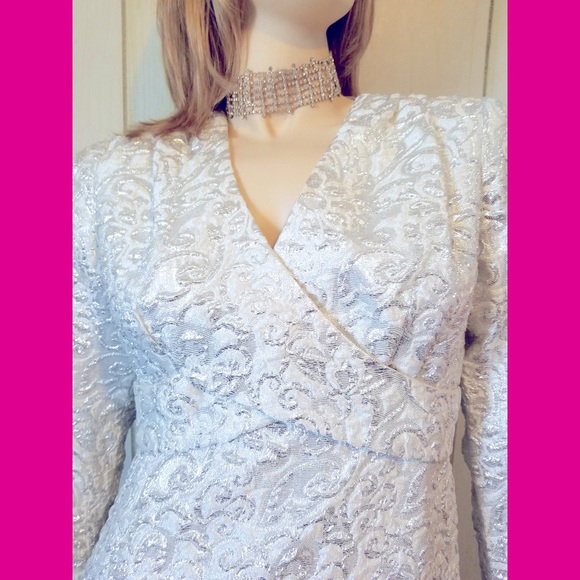 Vintage MOD 60s Ultra Glittery Glam Silver Metallic Lurex Maxi Party Dress - Picture 2 of 11